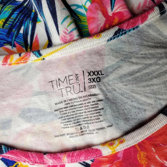 Time and Tru Tropical Floral Short Sleeve Tee Size XXXL 3XG 22 100% Cotton - Picture 2 of 9
